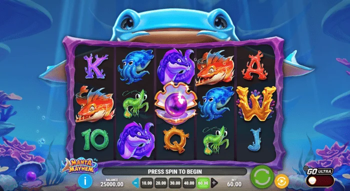 Manta Mayhem - Écran de jeu avec les rouleaux et la raie manta